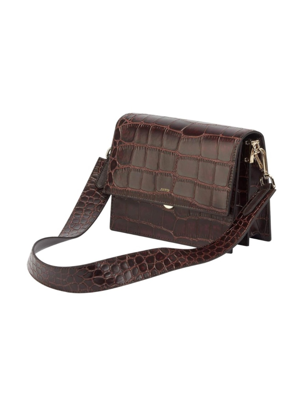 JW PEI Croco-Embossed Dark Brown Crossbody Bag